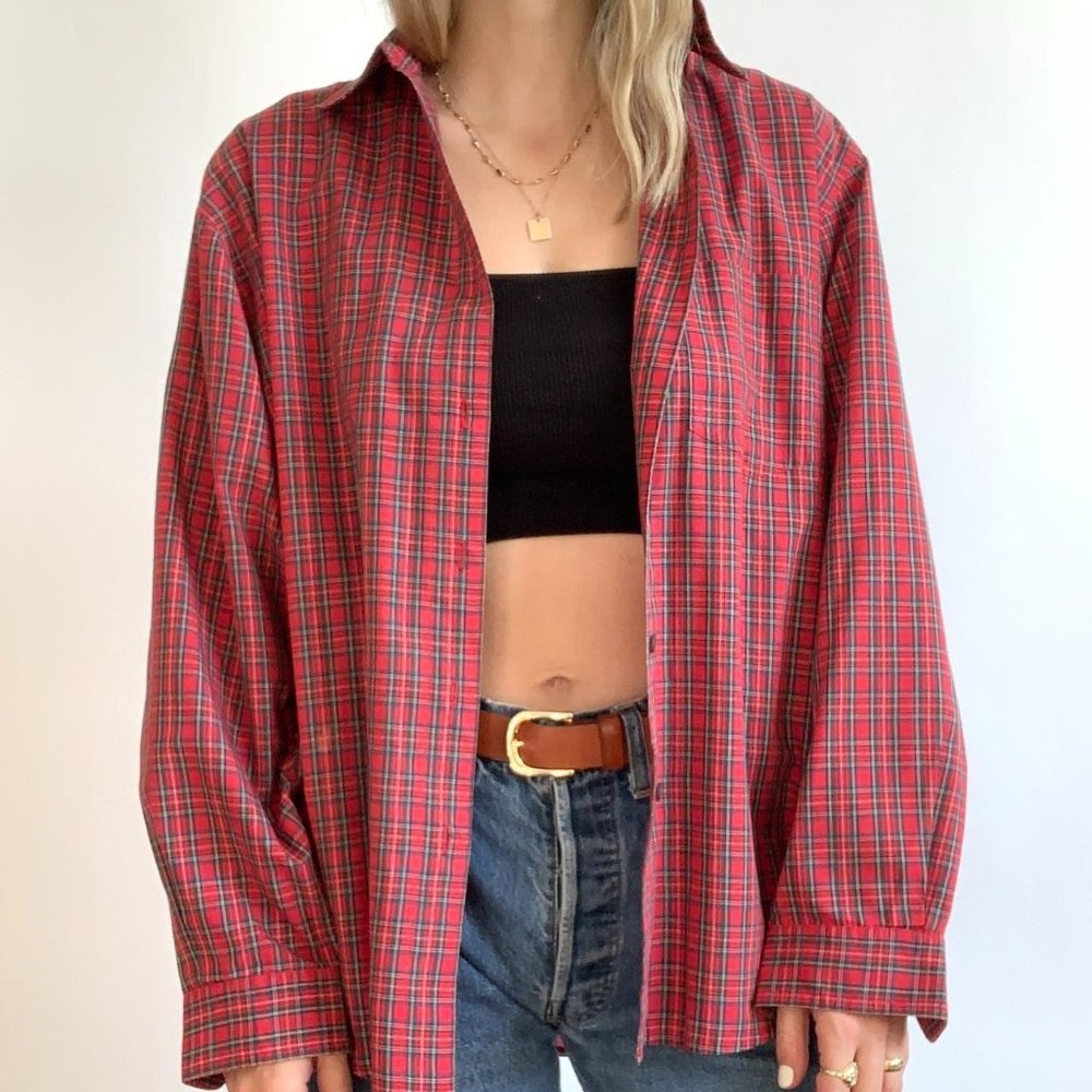 Vintage Red Holiday Plaid Button Up Shirt by Erika Classics